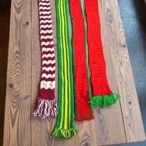 Vintage Hand-Knit Christmas-Themed Scarves – Long with Fringe